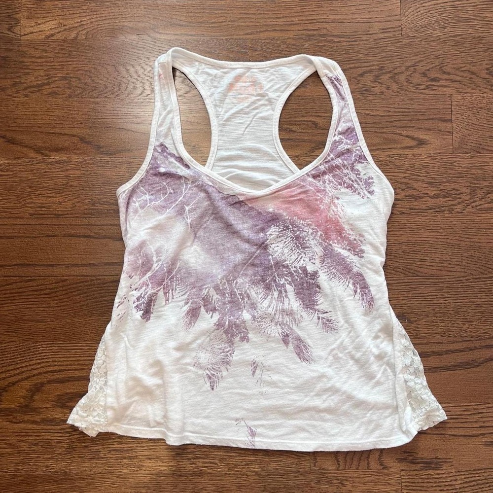 y2k vintage women's white & purple‎ feather lace tank large